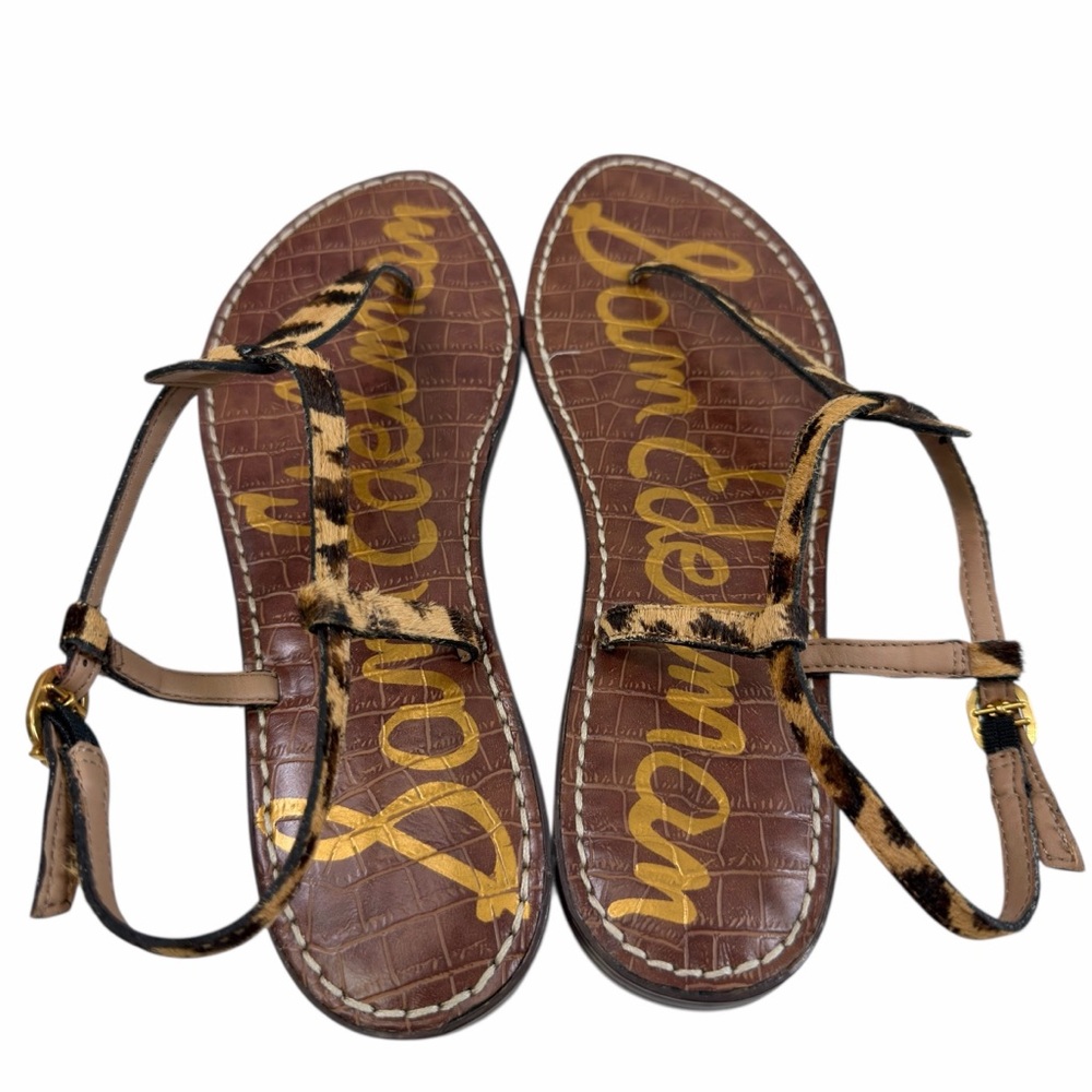 Sam Edelman Gigi Thong Flat Sandals in Leopard Brahma Hair Leather Size 8M - Picture 10 of 16